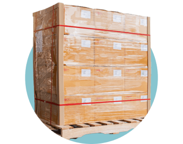 Materiaal voor de stand ingepakt voor verzending.